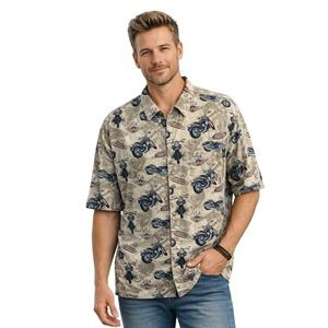 Croft & Barrow Sport Men's XXL Button Up Shirt USA Motorcycle Print Short Sleeve